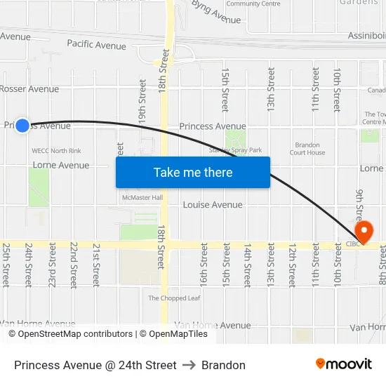 Princess Avenue @ 24th Street to Brandon map