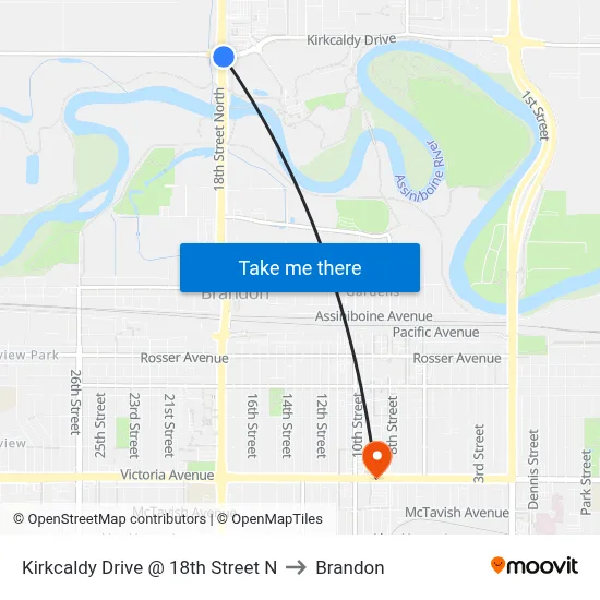 Kirkcaldy Drive @ 18th Street N to Brandon map