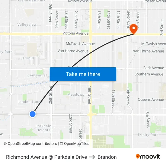 Richmond Avenue @ Parkdale Drive to Brandon map