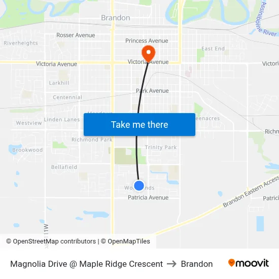 Magnolia Drive @ Maple Ridge Crescent to Brandon map