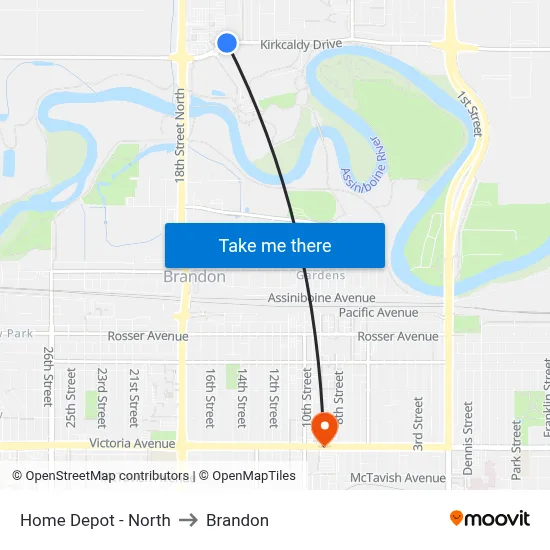 Home Depot - North to Brandon map