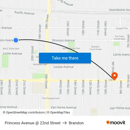 Princess Avenue @ 22nd Street to Brandon map