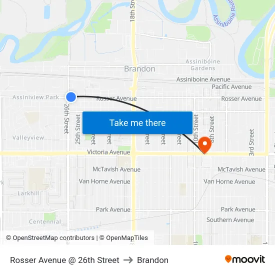Rosser Avenue @ 26th Street to Brandon map