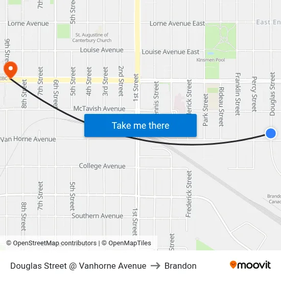 Douglas Street @ Vanhorne Avenue to Brandon map