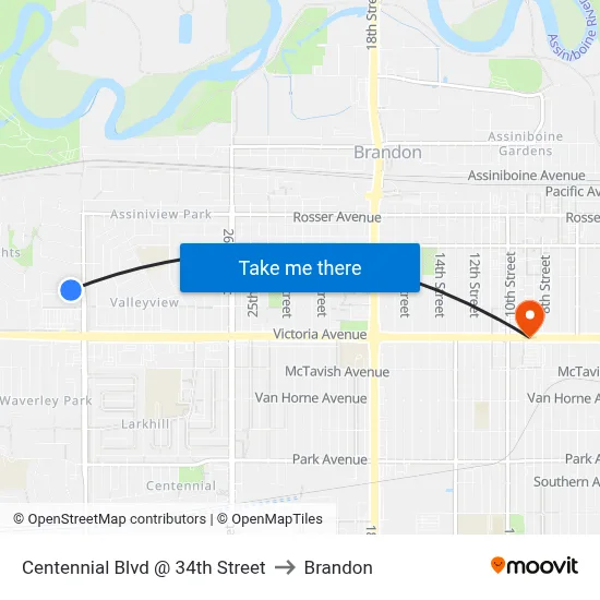 Centennial Blvd @ 34th Street to Brandon map