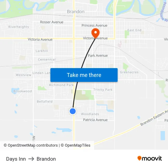 Days Inn to Brandon map