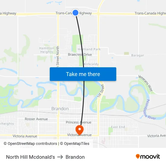 North Hill Mcdonald's to Brandon map