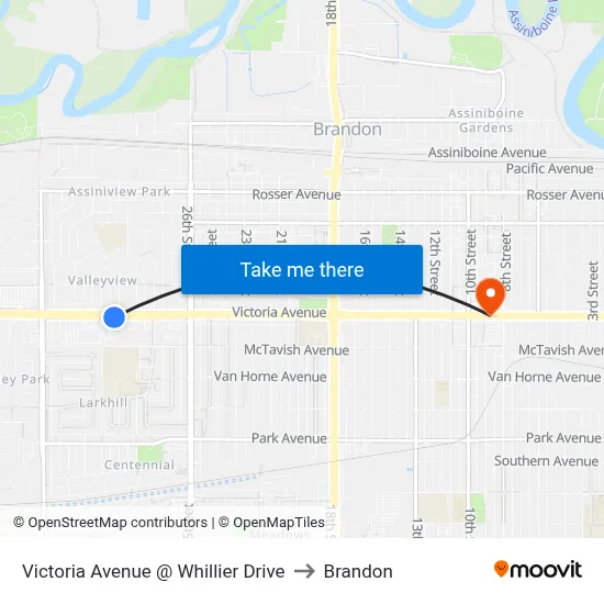 Victoria Avenue @ Whillier Drive to Brandon map