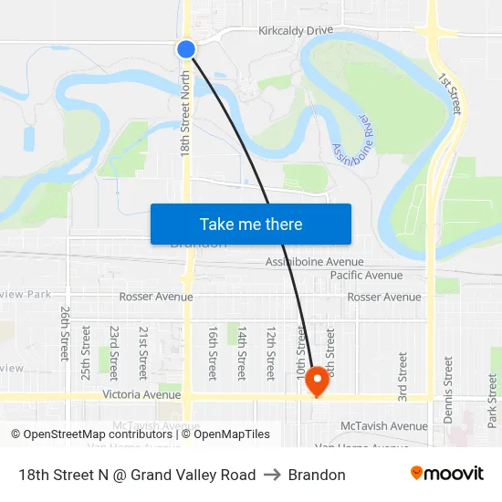 18th Street N @ Grand Valley Road to Brandon map