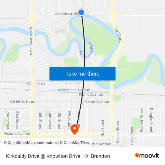 Kirkcaldy Drive @ Knowlton Drive to Brandon map