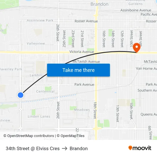 34th Street @ Elviss Cres to Brandon map