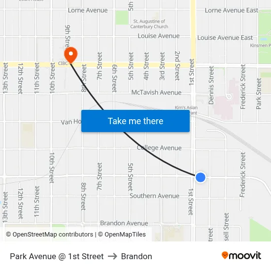 Park Avenue @ 1st Street to Brandon map