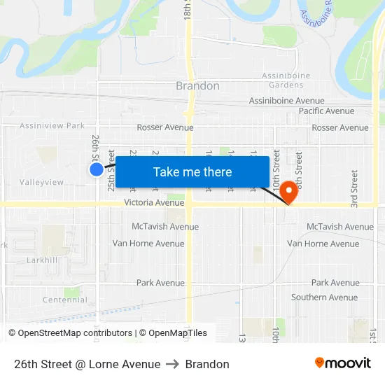 26th Street @ Lorne Avenue to Brandon map