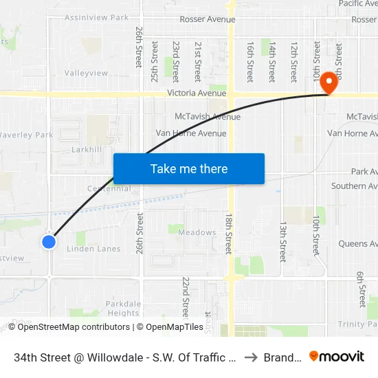 34th Street @ Willowdale - S.W. Of Traffic Circle to Brandon map