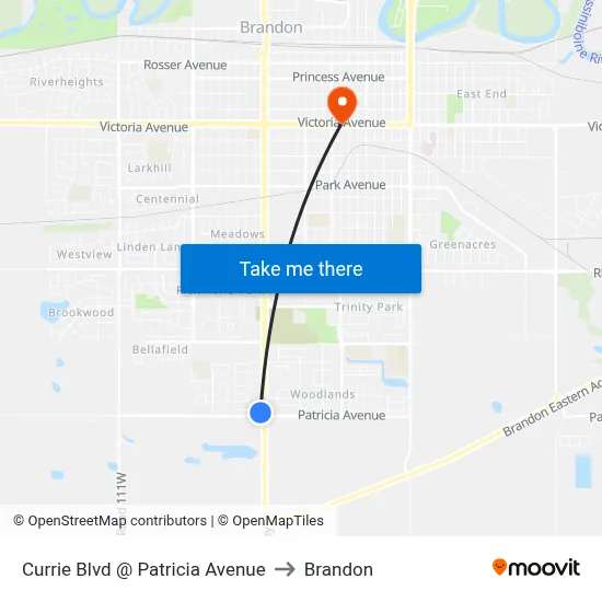 Currie Blvd @ Patricia Avenue to Brandon map