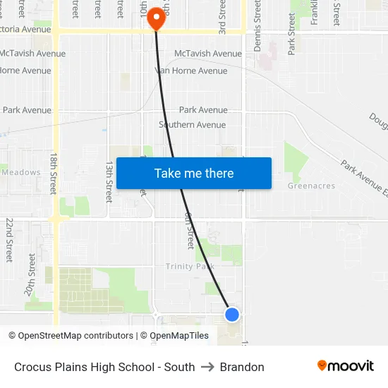 Crocus Plains High School - South to Brandon map