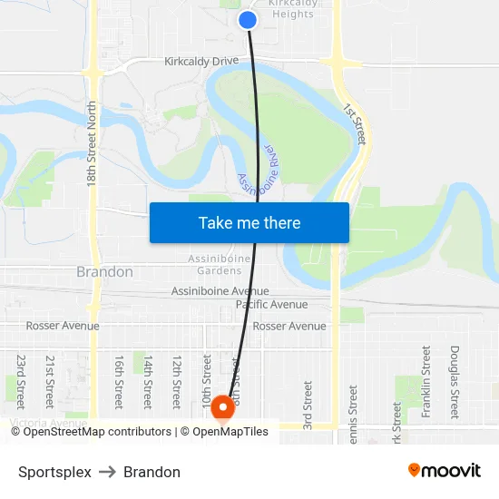 Sportsplex to Brandon map