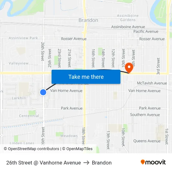 26th Street @ Vanhorne Avenue to Brandon map