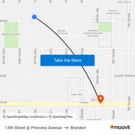 13th Street @ Princess Avenue to Brandon map
