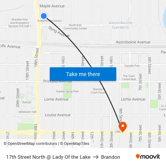 17th Street North @ Lady Of the Lake to Brandon map