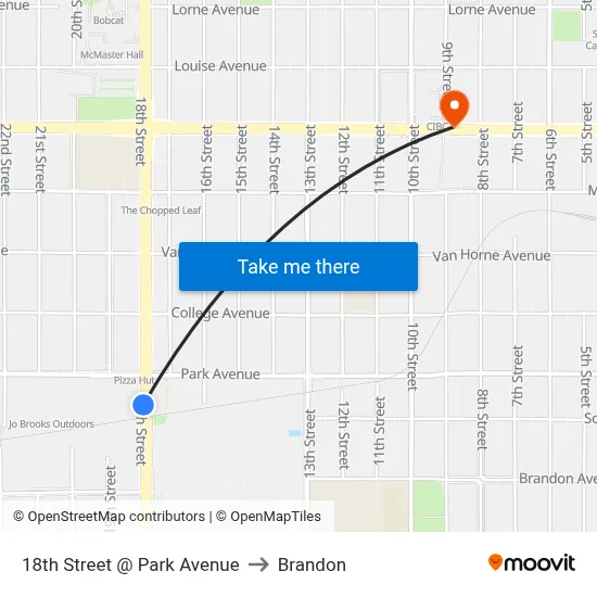 18th Street @ Park Avenue to Brandon map