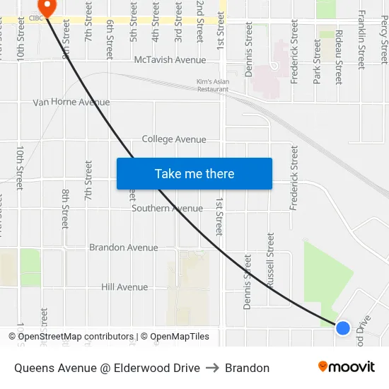 Queens Avenue @ Elderwood Drive to Brandon map