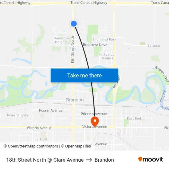 18th Street North @ Clare Avenue to Brandon map