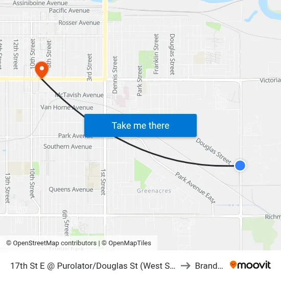 17th St E @ Purolator/Douglas St (West Side) to Brandon map