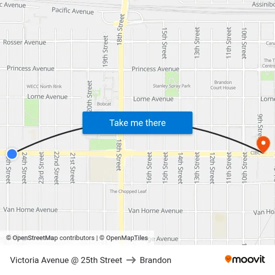 Victoria Avenue @ 25th Street to Brandon map