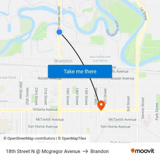 18th Street N @ Mcgregor Avenue to Brandon map
