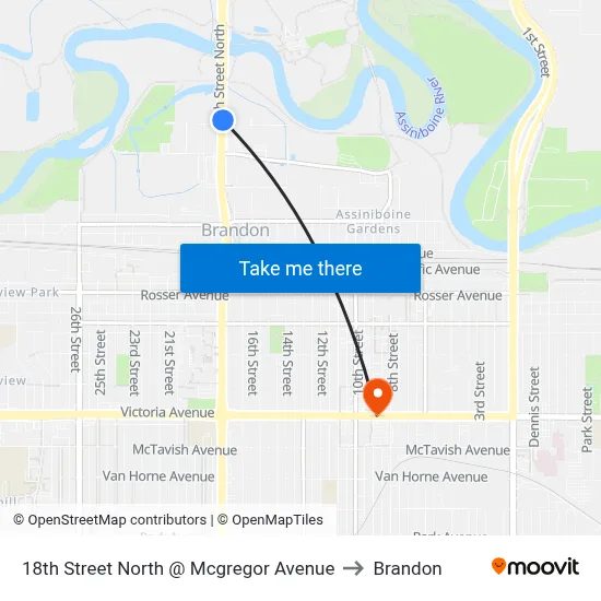 18th Street North @ Mcgregor Avenue to Brandon map