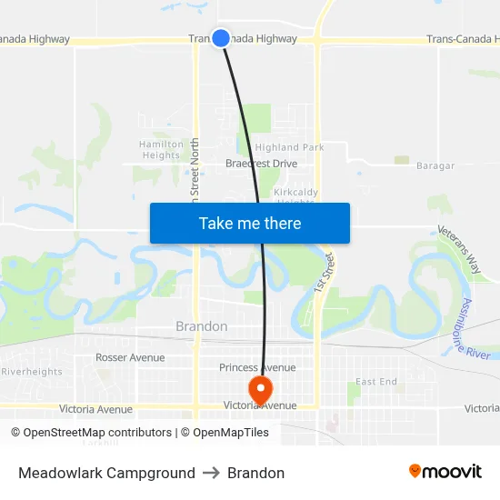 Meadowlark Campground to Brandon map