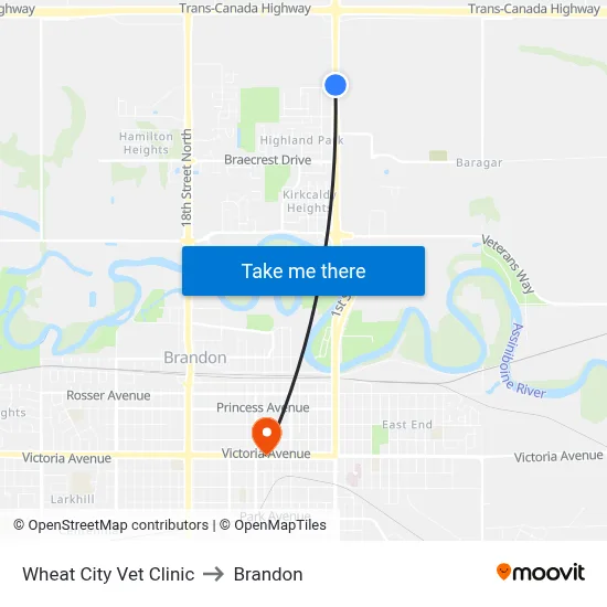 Wheat City Vet Clinic to Brandon map