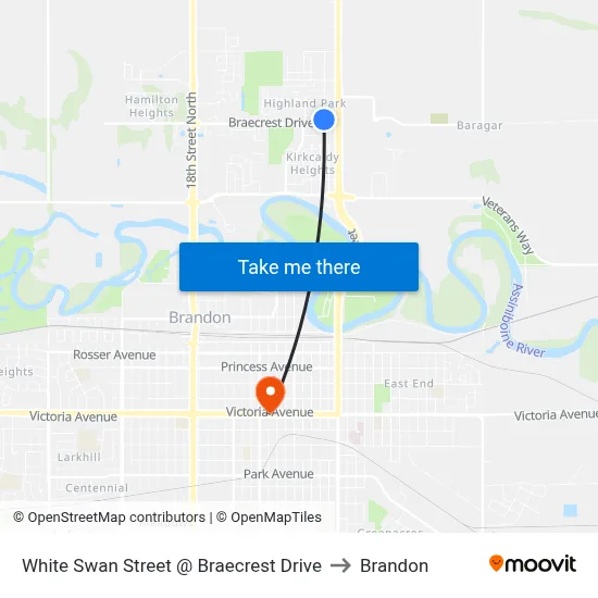 White Swan Street @ Braecrest Drive to Brandon map