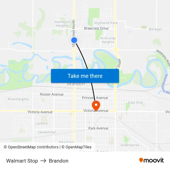 Walmart Stop to Brandon map