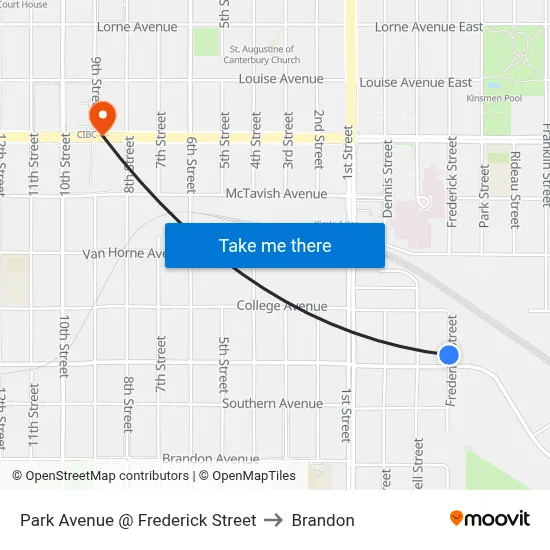 Park Avenue @ Frederick Street to Brandon map
