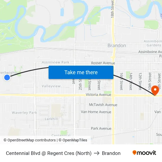 Centennial Blvd @ Regent Cres (North) to Brandon map