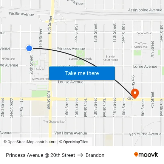 Princess Avenue @ 20th Street to Brandon map