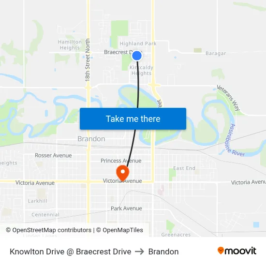 Knowlton Drive @ Braecrest Drive to Brandon map