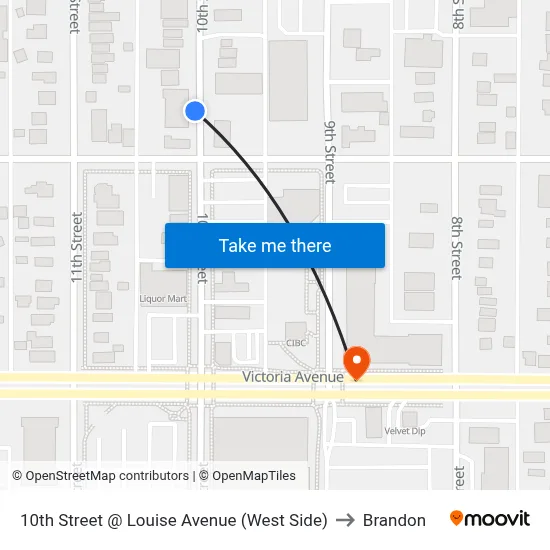 10th Street @ Louise Avenue (West Side) to Brandon map