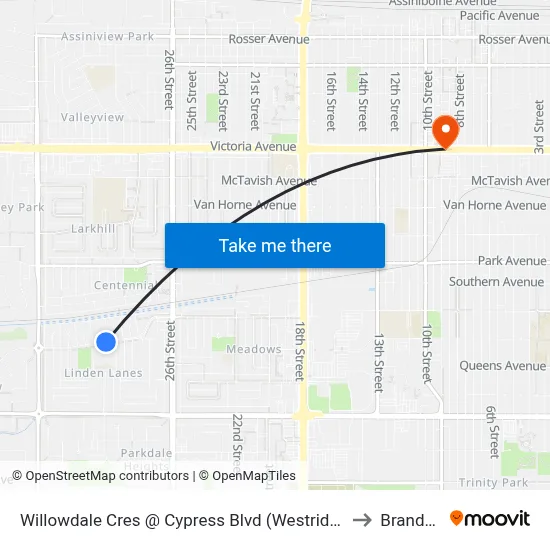 Willowdale Cres @ Cypress Blvd (Westridge) to Brandon map
