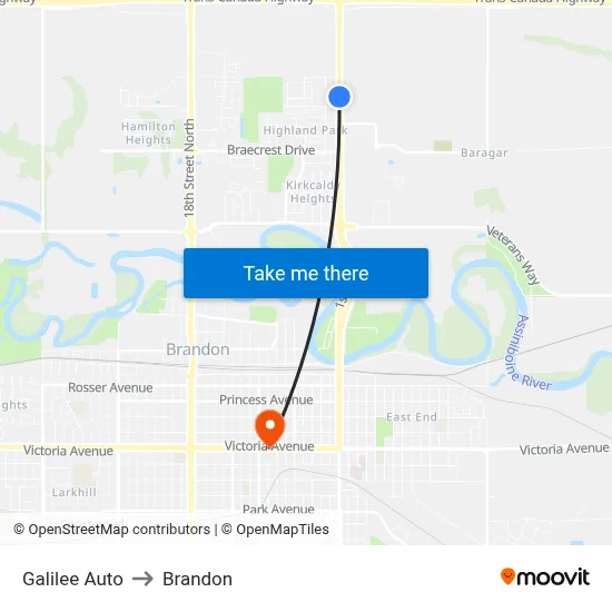 Galilee Auto to Brandon map
