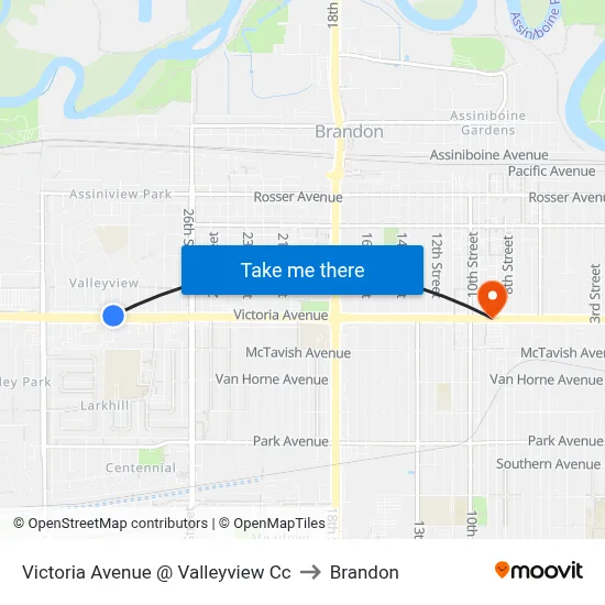 Victoria Avenue @ Valleyview Cc to Brandon map