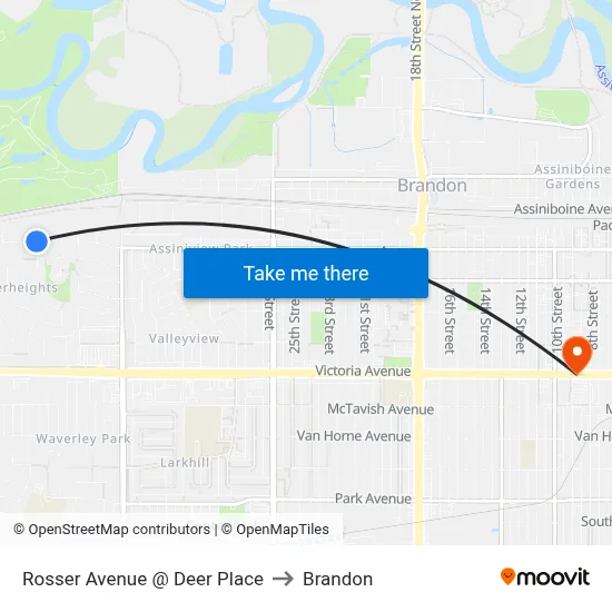 Rosser Avenue @ Deer Place to Brandon map