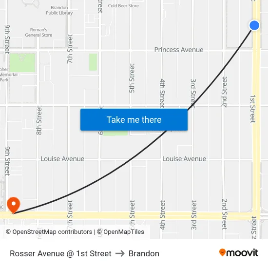 Rosser Avenue @ 1st Street to Brandon map