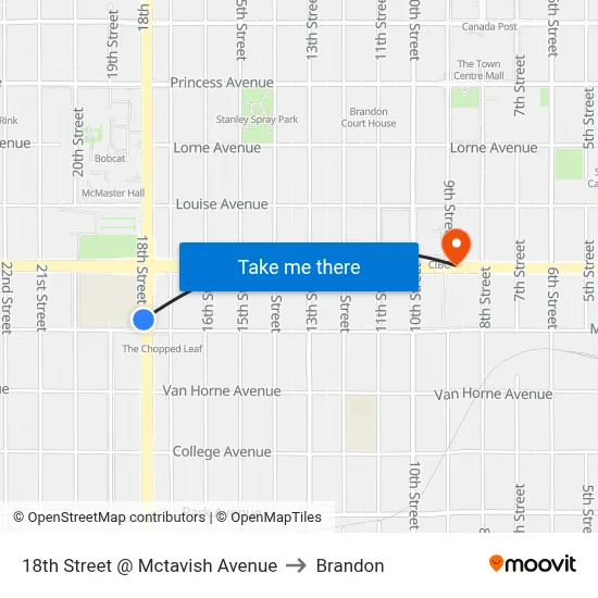 18th Street @ Mctavish Avenue to Brandon map