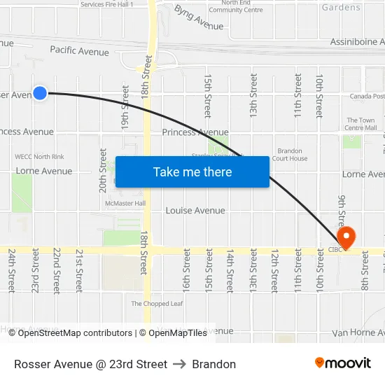 Rosser Avenue @ 23rd Street to Brandon map