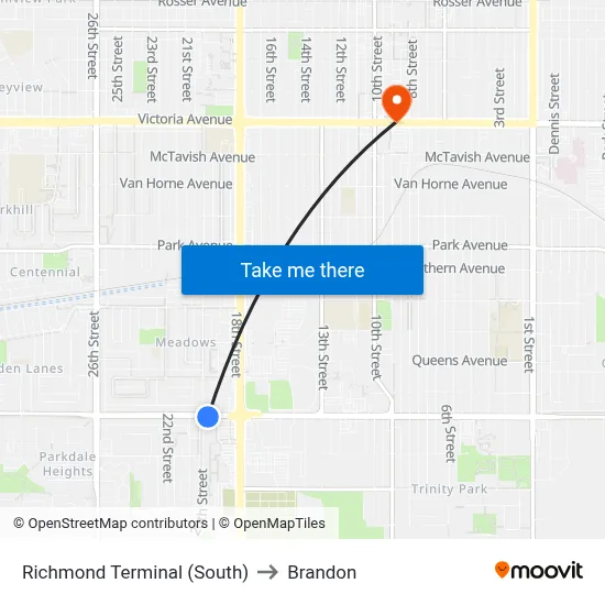 Richmond Terminal (South) to Brandon map