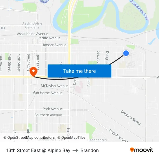 13th Street East @ Alpine Bay to Brandon map
