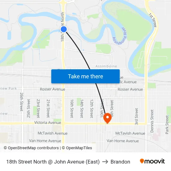 18th Street North @ John Avenue (East) to Brandon map